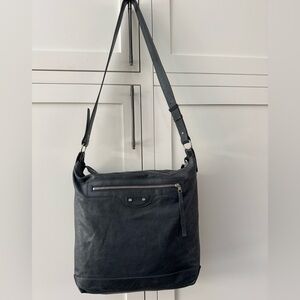 BALENCIAGA Classic Motocross Slate Leather Hobo Bag •Adjustable Strap/Crossbody